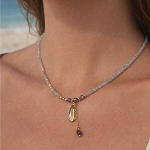 Lemon Quartz and Amethyst Adjustable Necklace